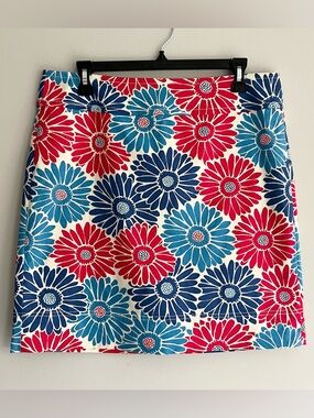 Talbots Floral Print Skirt - Red and Blue on Cream size 10